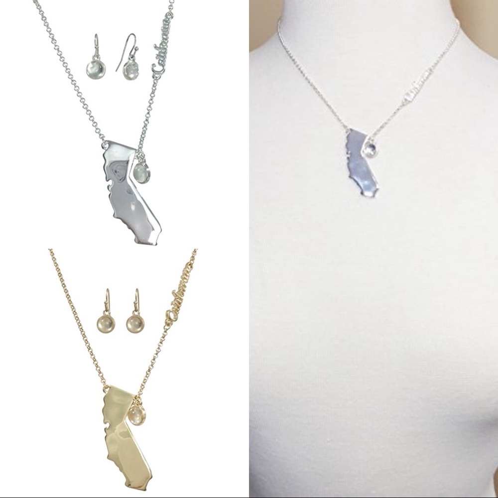 California State Shape Map Necklace Earrings Set